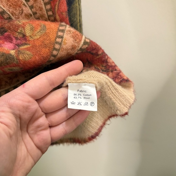 Oversized Floral Sweater Cotton Wool Blend Cozy Fall Boho Vibes - Picture 5 of 5